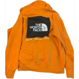 The North Face Men's Orange Pullover Hoodie with Black White Graphic Sz Medium